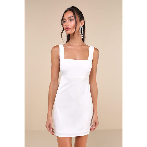 Lulus Dresses & Skirts - Lulus Truly The Cutest White Satin Square Neck Mini Dress - Size S